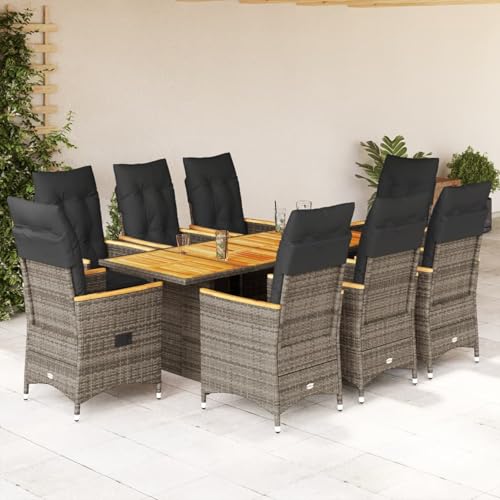 Fasba 9-TLG. Garten-Essgruppe mit Kissen Grau Poly Rattan, Gartengarnitur Sitzgarnitur Loungemöbel Set for Loungebereich Terrasse Hotel3276853 von Fasba