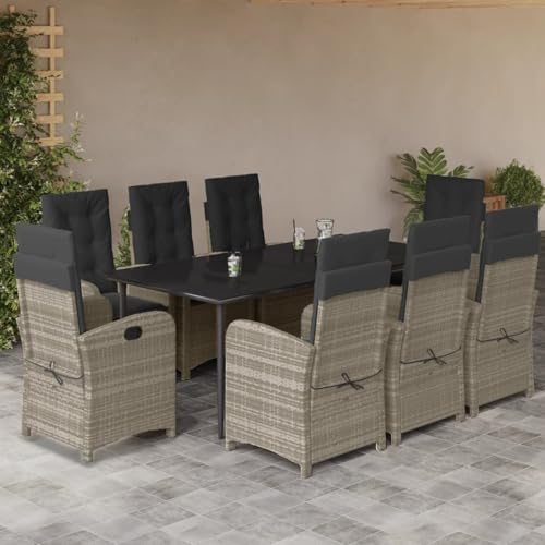 Fasba 9-TLG. Garten-Essgruppe mit Kissen Hellgrau Poly Rattan, Gartengarnitur Sitzgarnitur Loungemöbel Set for Loungebereich Terrasse Hotel3212419 von Fasba