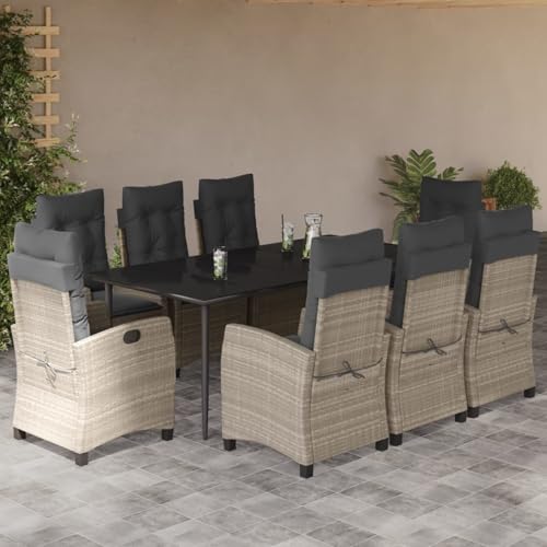 Fasba 9-TLG. Garten-Essgruppe mit Kissen Hellgrau Poly Rattan, Gartengarnitur Sitzgarnitur Loungemöbel Set for Loungebereich Terrasse Hotel3212851 von Fasba