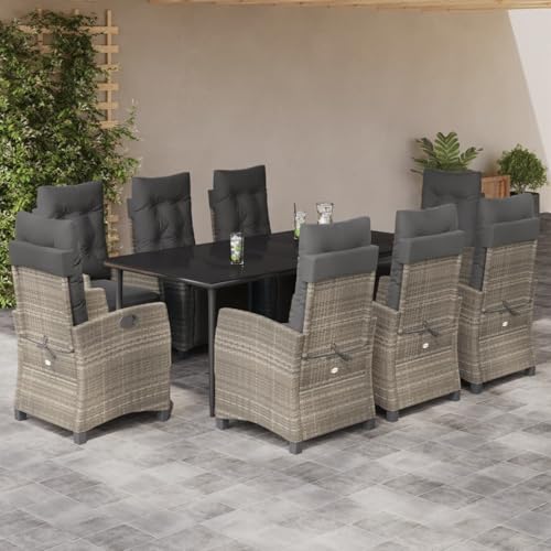 Fasba 9-TLG. Garten-Essgruppe mit Kissen Hellgrau Poly Rattan, Gartengarnitur Sitzgarnitur Loungemöbel Set for Loungebereich Terrasse Hotel3213036 von Fasba