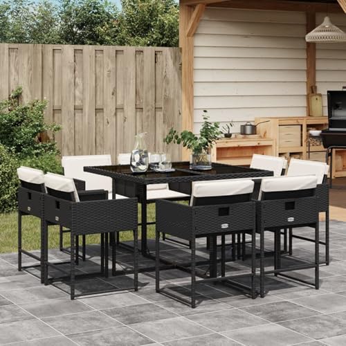 Fasba 9-TLG. Garten-Essgruppe mit Kissen Schwarz Poly Rattan, Gartengarnitur Sitzgarnitur Loungemöbel Set for Loungebereich Terrasse Hotel3211374 von Fasba