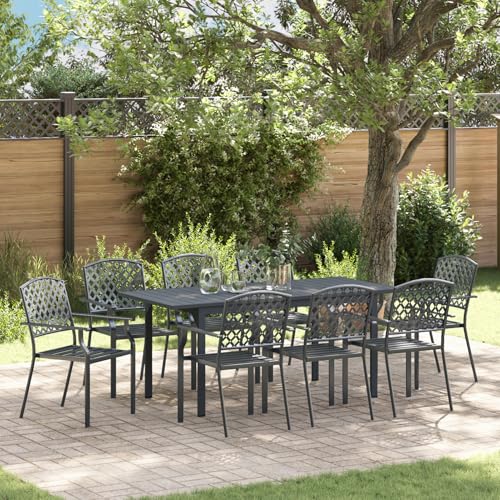 Fasba 9-teilig Garten Essgruppe Anthrazit Stahl, Gartenstühle 4 Stück Stapelbar Anthrazit Stahl, Gartengarnitur Sitzgarnitur Loungemöbel Set for Loungebereich Terrasse Hotel3378819 von Fasba
