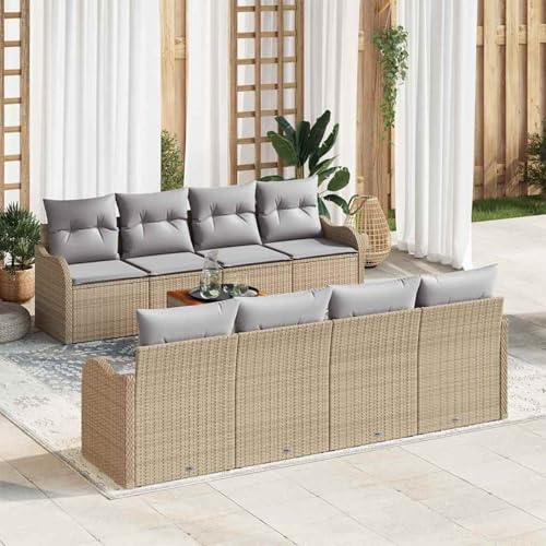 Fasba 9-teiliges Garten-Sofa-Set mit Kissen Beige Poly-Rattan Akazie, Garten-Salon Lounge für stilvolle Abende im Freien3356096 von Fasba