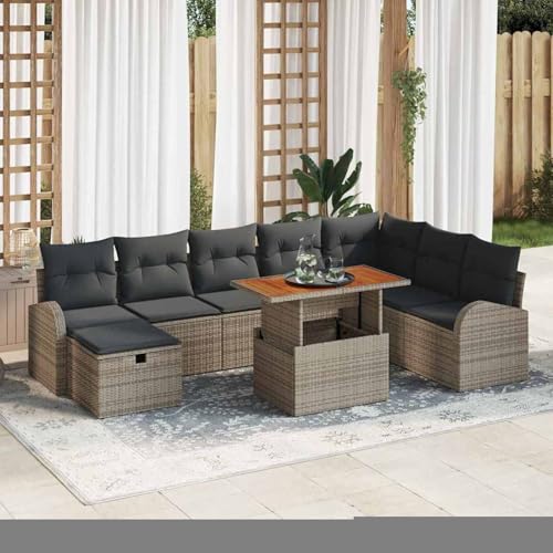 Fasba 9-teiliges Garten-Sofa Set mit Kissen Grau Poly Rattan, Garten-Salon Lounge für stilvolle Abende im Freien3359982 von Fasba