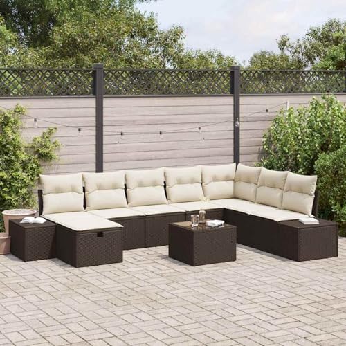 Fasba 9-teiliges Garten-Sofa-Set mit Kissen in Braun aus Poly-Rattan, Garten-Salon Lounge für stilvolle Abende im Freien3359437 von Fasba