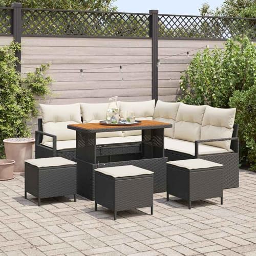 Fasba 9-teiliges Garten-Sofaset mit Kissen Schwarz Poly-Rattan Akazie, Garten-Salon Lounge für stilvolle Abende im Freien3364480 von Fasba