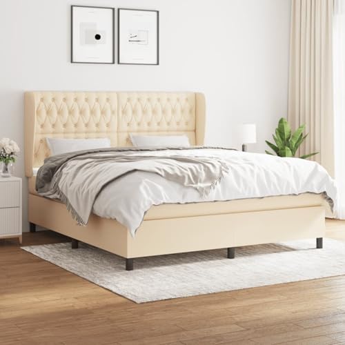 Fasba Boxspringbett mit Matratze Creme 180x200 cm Stoff, Modernes Gästebett Doppelbett Einzelbett für Stilvoll Moderne Wohnungen Schlafzimmer Gästehaus von Fasba
