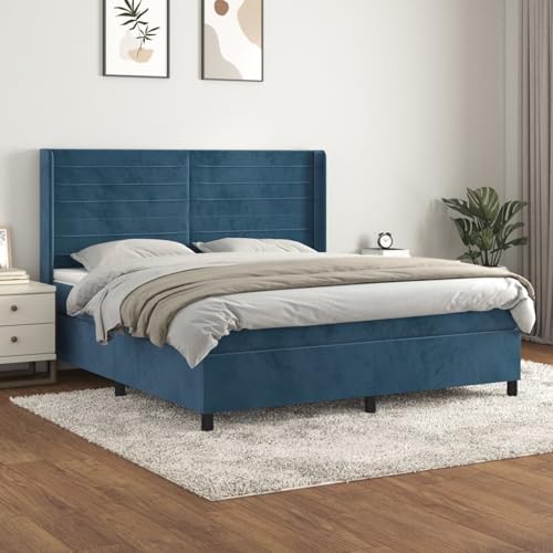 Fasba Boxspringbett mit Matratze Dunkelblau 160x200 cm Samt, Modernes Gästebett für Stilvoll Moderne Wohnungen Schlafzimmer Gästehaus von Fasba
