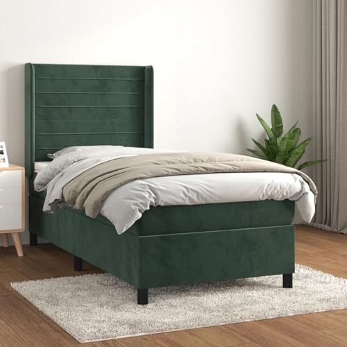 Fasba Boxspringbett mit Matratze Dunkelgrün 90x200 cm Samt, Modernes Gästebett für Stilvoll Moderne Wohnungen Schlafzimmer Gästehaus von Fasba