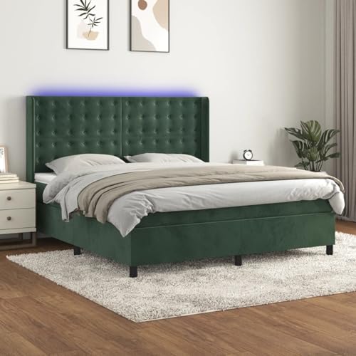 Fasba Boxspringbett mit Matratze & LED Dunkelgrün 180x200 cm Samt, Modernes Gästebett für Stilvoll Moderne Wohnungen Schlafzimmer Gästehaus von Fasba