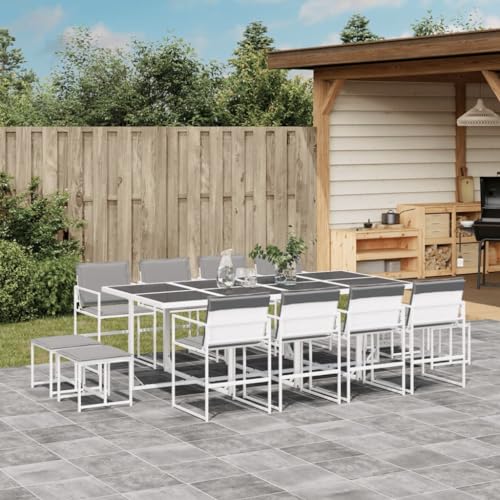Fasba Garten Essgruppe 13-TLG., Gartenmöbel Set mit Kissen, Gartengarnitur Tisch 8 Stühle 4 Hocker, Sitzgruppe Sitzgarnitur, Weiß Textilene/ 3295100 von Fasba