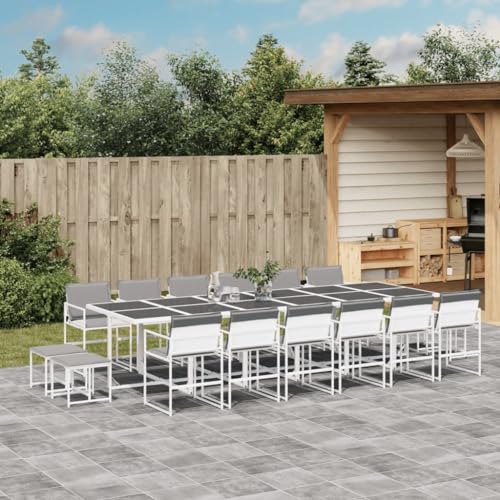 Fasba Garten Essgruppe 17-TLG., Gartenmöbel Set mit Kissen, Gartengarnitur Tisch 12 Stühle 4 Hocker, Sitzgruppe Sitzgarnitur, Weiß Textilene von Fasba