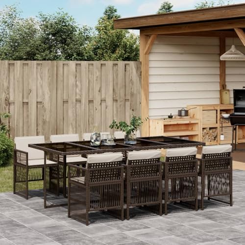 Fasba Garten Essgruppe 9-TLG., Gartenmöbel Set Tisch mit Glasplatte 8 Stühle, Gartengarnitur mit Kissen, Sitzgruppe Terrasse, Braun Poly Rattan von Fasba