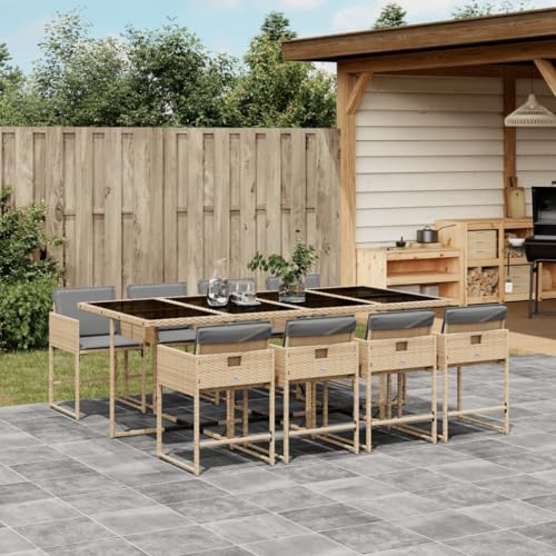 Fasba Garten Essgruppe 9-TLG., Gartenmöbel Set mit Kissen, Gartengarnitur Tisch 8 Stühle, Sitzgruppe Sitzgarnitur, Beigemischung Poly Rattan/ 3278051 von Fasba