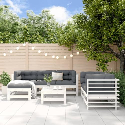 Fasba Garten Lounge Set 7-TLG., Gartenmöbel Set Sitzgruppe für Garten Terrasse, Modular Sofa Garnitur Loungemöbel, Weiß Massivholz Kiefer von Fasba