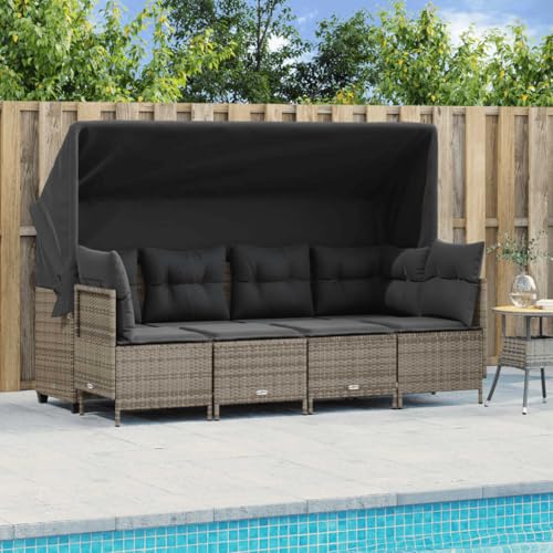 Fasba Garten Sofa Garnitur 5-TLG., Gartenmöbel Set mit Kissen Dach, Sitzgruppe für Garten Terrasse, Lounge Hocker Sitzgarnitur, Grau Poly Rattan von Fasba
