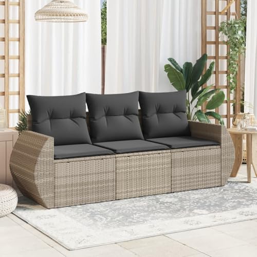 Fasba Garten Sofagarnitur mit Kissen 3-TLG., Gartenmöbel Gartengarnitur, Sitzgruppe Sitzgarnitur, Lounge Sofa Garnitur Terrasse, Hellgrau Poly Rattan von Fasba