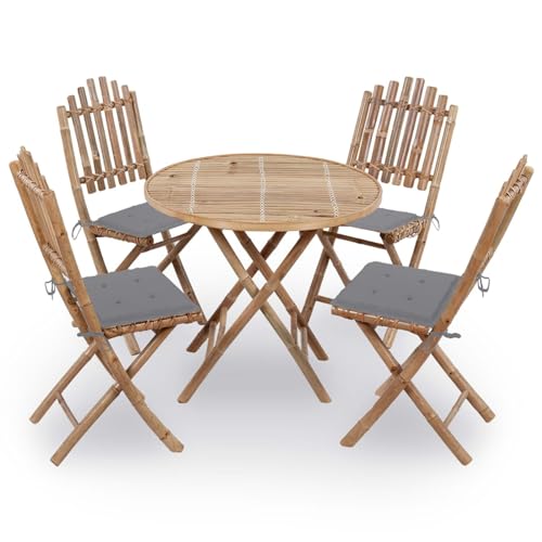 Fasba Gartenmöbel 5-TLG. mit Kissen Klappbar Sitzgruppe Gartengarnitur Sitzgarnitur Gartenset Tisch Stühle Esstisch Gartentisch Bambus von Fasba