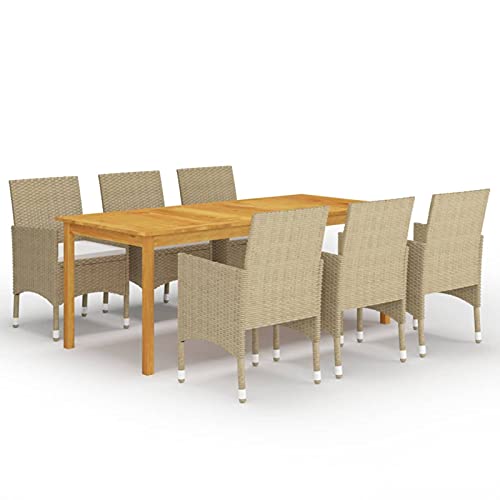 Fasba Gartenmöbel Set 7-TLG. Gartengarnitur Sitzgruppe Sitzgarnitur Tisch Stühle Gartentisch Esstisch Sessel Gartenstuhl Gartenset Beige von Fasba