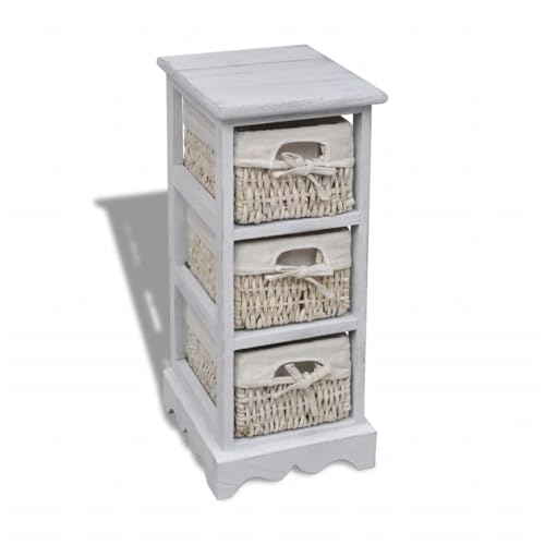 Fasba Holz-Schränkchen mit 3 Flechtkörben, Weiß Holzgestell, Raumdeko Landhausstil, Aufbewahrung für Wohnzimmer von Fasba