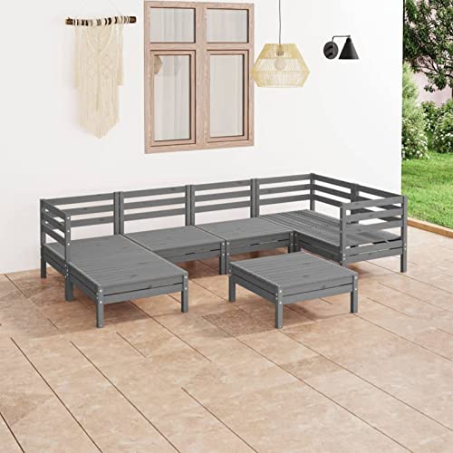 Fasba Kiefernholz Massiv Garten Lounge Set Holz, Gartenmöbel 7-TLG. Ecksofa Mittelsofa Tisch Fußhocker Gartensofa Sitzgruppe Lounge Sofa Garten Garnitur Gartenset Grau von Fasba