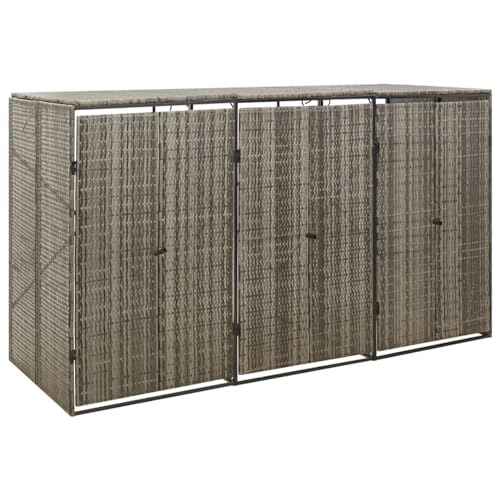 Fasba Mülltonnenbox Müllbox Mülltonnenverkleidung Mülltonnenhaus Gartenbox Müllcontainer für 3 Tonnen Grau 207x80x117cm Poly Rattan von Fasba