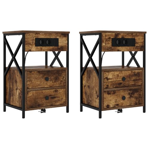 Fasba Nachttisch 2 pcs Räuchereiche 40 x 31 x 60 cm Holzwerkstoff, Schlafzimmer Nachtschrank Stilvolles Nachtkästchen für Wohnzimmer Hotelzimmer von Fasba