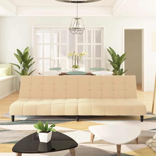 Fasba Schlafsofa 2-Sitzer Creme Samt, Schlafsofa Gästesofa Bettsofa für Wohnzimmer Schlafzimmer Heimkino375772 von Fasba