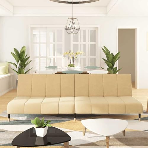 Fasba Schlafsofa 2-Sitzer Creme Samt, Schlafsofa Gästesofa Bettsofa für Wohnzimmer Schlafzimmer Heimkino375883 von Fasba