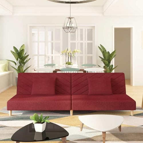 Fasba Schlafsofa 2-Sitzer mit 2 Kissen Weinrot Stoff, Tagesbett Multifunktionsbett für Wohnzimmer Homeoffice Gästebereich von Fasba