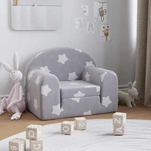 Fasba Schlafsofa für Kinder Hellgrau Sterne Weich Plüsch, Schlafsofa Gästesofa Bettsofa für Wohnzimmer Schlafzimmer Heimkino357016 von Fasba