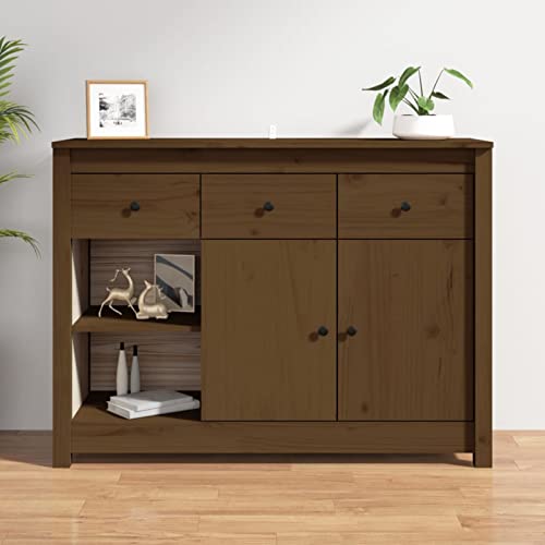Fasba Sideboard 3 Schubladen 6 Fächer Kommode Anrichte Schrank Beistellschrank Mehrzweckschrank Standschrank Honigbraun 100x35x74cm Massivholz Kiefer von Fasba