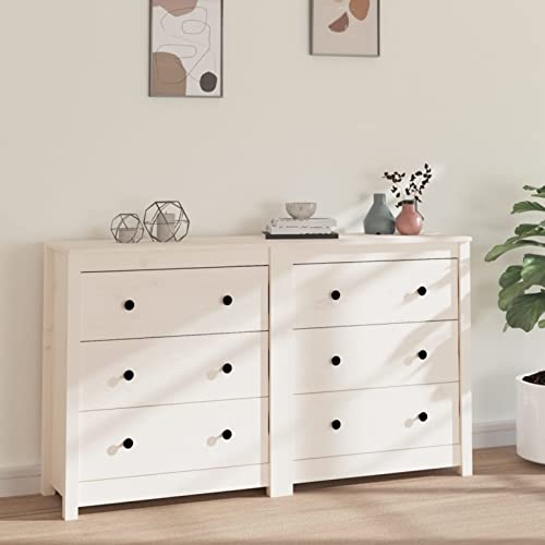 Fasba Sideboard mit Schubladen Schrank Anrichte Beistellschrank Kommode Schubladenschrank Mehrzweckschrank Weiß 140x35x80cm Massivholz Kiefer von Fasba