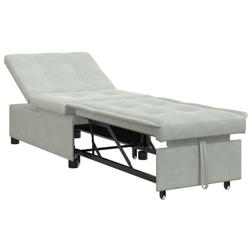 Fasba Sofa-Bett 3-in-1 Ausziehbares Design Hellgrau Samt, Tagesbett Multifunktionsbett für Wohnzimmer Homeoffice Gästebereich von Fasba