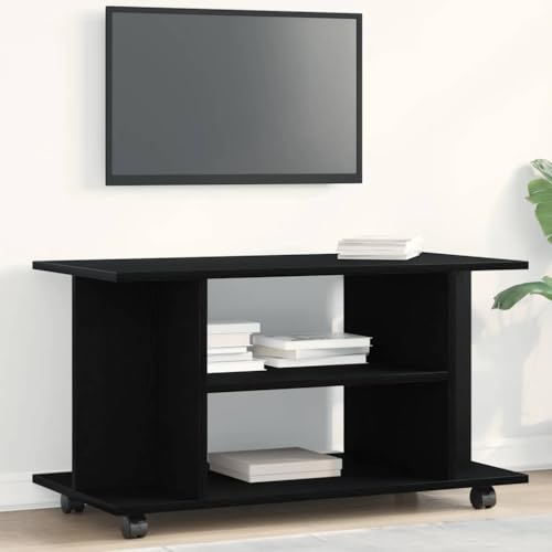 Fasba TV Schrank Lowboard Fernsehschrank Fernsehtisch Sideboard HiFi-Schrank TV Möbel Tisch Board mit Rollen Schwarz Eichen-Optik 80x40x45 cm von Fasba