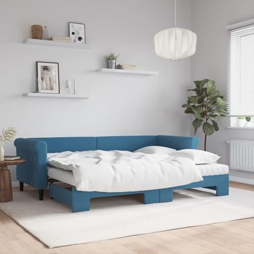 Fasba Tagesbett Ausziehbar mit Matratzen Blau 80x200 cm Samt, Schlafsofa Gästesofa Bettsofa für Wohnzimmer Schlafzimmer Heimkino3197787 von Fasba
