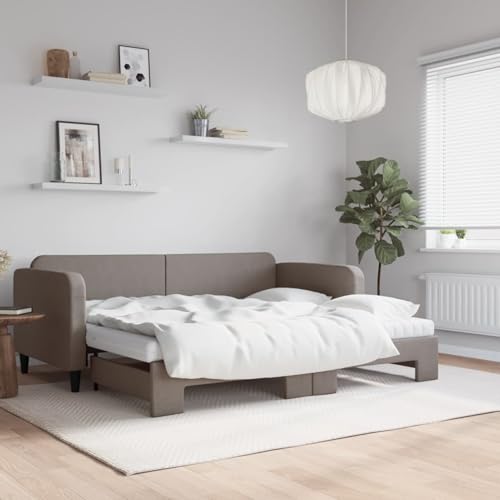 Fasba Tagesbett Ausziehbar mit Matratzen Taupe 90x200 cm Stoff, Tagesbett Multifunktionsbett für Wohnzimmer Homeoffice Gästebereich von Fasba
