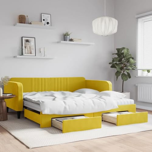 Fasba Tagesbett Ausziehbar mit Schubladen Gelb 100x200 cm Samt, Schlafsofa Gästesofa Bettsofa für Wohnzimmer Schlafzimmer Heimkino3197147 von Fasba