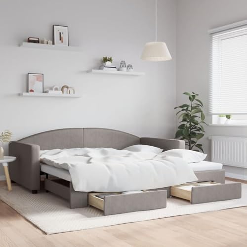 Fasba Tagesbett Ausziehbar mit Schubladen Taupe 100x200 cm Stoff, Schlafsofa Gästesofa Bettsofa für Wohnzimmer Schlafzimmer Heimkino3197232 von Fasba