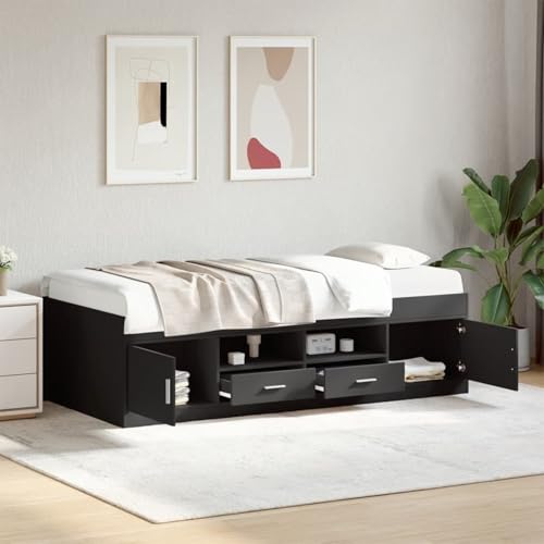 Fasba Tagesbett mit Schubladen ohne Matratze Schwarz 90x200 cm, Tagesbett Multifunktionsbett für Wohnzimmer Homeoffice Gästebereich von Fasba