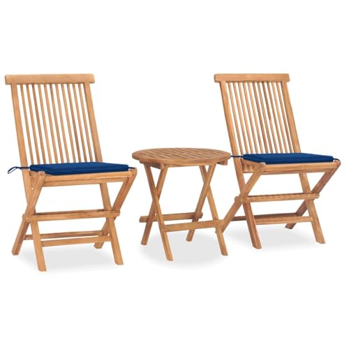 Fasba Teak Massiv Gartenmöbel 3-TLG. mit Kissen Klappbar Bistroset Tisch Stühle Gartengarnitur Sitzgruppe Balkonset Gartenset Balkonmöbel von Fasba