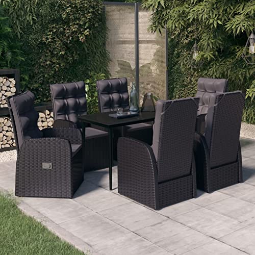 Fasba Terrassenmöbel Set 6 Personen 7-TLG. mit Kissen Gartengarnitur Sitzgruppe Sitzgarnitur Gartenset Gartentisch Esstisch Gartenstuhl Stühle Schwarz von Fasba