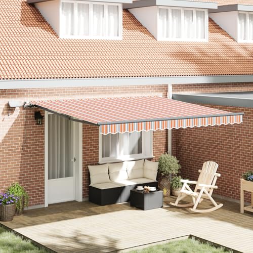 Manuelle Einziehbare Markise mit LED Mehrfarbigen Streifen 400x300 cm, Außenmarkise Gelenkarmmarkise für Wohnmobil Hauseingang Terrasse Eingangsbereich Café3330564 von Fasba