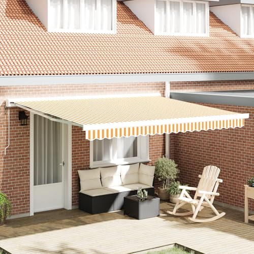 Manuelle einziehbare Markise Gelb und Weiß 400x300 cm, Außenmarkise Gelenkarmmarkise für Wohnmobil Hauseingang Terrasse Eingangsbereich Café3330495 von Fasba
