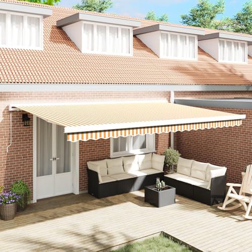 Manuelle einziehbare Markise Orange und Weiß 500x300 cm, Außenmarkise Gelenkarmmarkise für Wohnmobil Hauseingang Terrasse Eingangsbereich Café3331205 von Fasba