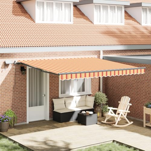 Manuelle einziehbare Markise mit LED Gelb und Orange 400x300 cm, Außenmarkise Gelenkarmmarkise für Wohnmobil Hauseingang Terrasse Eingangsbereich Café3330532 von Fasba