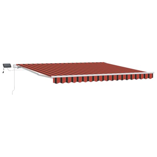Manuelle einziehbare Markise mit LED Orange und Braun 400x350 cm, Außenmarkise Gelenkarmmarkise für Wohnmobil Hauseingang Terrasse Eingangsbereich Café3330736 von Fasba