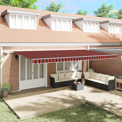 Manuelle einziehbare Markise mit LED in Orange und Braun 600x300 cm, Außenmarkise Gelenkarmmarkise für Wohnmobil Hauseingang Terrasse Eingangsbereich Café3331594 von Fasba