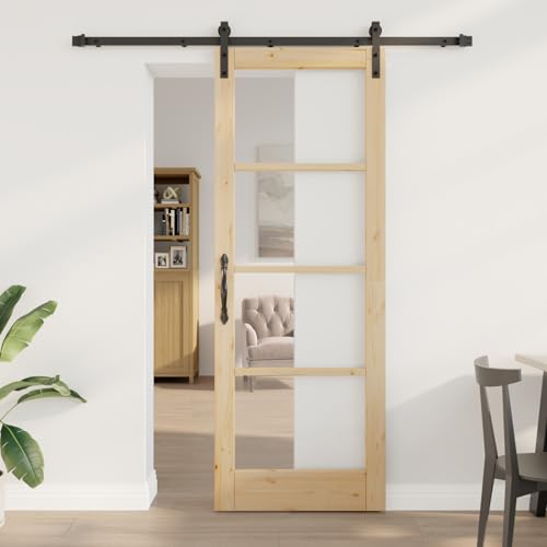 Schiebetür mit Beschlägenset, Innentür mit Glas 78x211x4 cm aus massivem Kiefernholz, Schiebetür Komplettset für Innentüren oder als Trennwand im Wohnraum3331825 Schiebetür mit Beschlägenset, Innentür mit Glas 78x211x4 cm aus massivem Kiefernholz, Schiebetür Komplettset für Innentüren oder als Trennwand im Wohnraum3331825 von Fasba