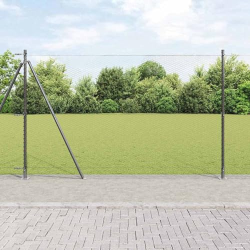 Sechseckzaun Grau 1,6x25 m Stahl, Zaunpfähle mit Bodenplatten 13 Stück Ø32mm 88,5cm verzinkter Stahl, Zaunpfosten Pfosten Weidenetze für Weidezaun Bauernhof Vieh Haustierschutz3353674 von Fasba